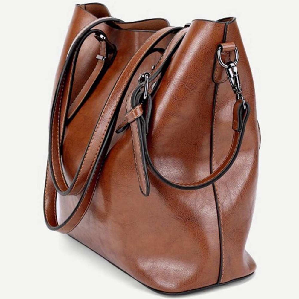Brown Vegan leather Minimalist Tote bag - Picture 4 of 6